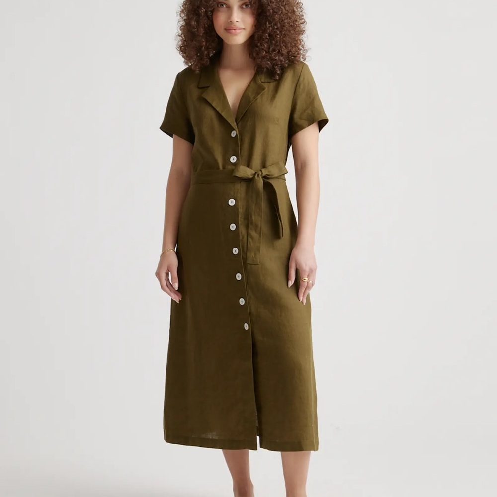 NWT Linen Sage/Olive Button-Down Midi Dress by Quince XL